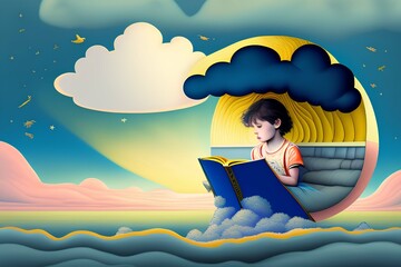 Surreal Stories: Child's Wonder in a Cloud-Borne, Dreamlike Library