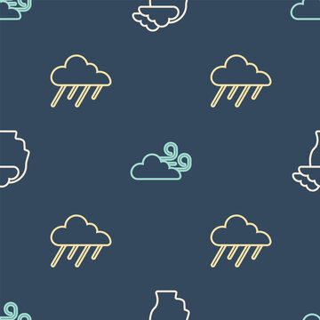 Set line Man having headache, Cloud with rain and Windy weather on seamless pattern. Vector