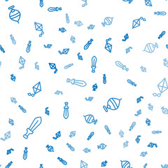 Set line Sword toy, Whirligig and Kite on seamless pattern. Vector
