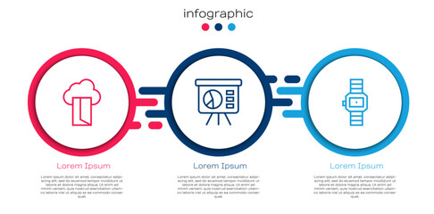 Set line Cloud database, Board with graph and Wrist watch. Business infographic template. Vector