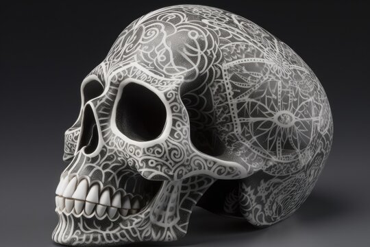 beautifully decorated white skull