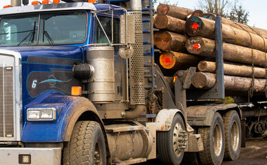 A Working Log Truck On the Road Representing The Trucking Industry