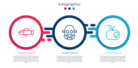 Set line Puffer fish, Gas mask and Poison apple. Business infographic template. Vector