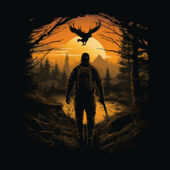 silhouette of a person in the woods