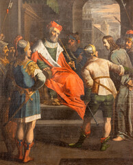 CHAMONIX, FRANCE - JULY 5, 2022: The painting of  Jesus before Pilate in th St. Michael church by...