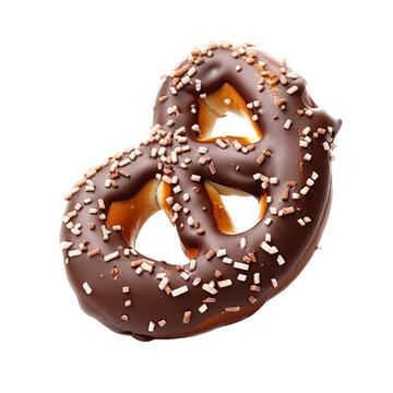  a Yummy pretzel, dipped in chocolate with sprinkles, gooey and delicious, Food-themed, photorealistic illustrations in a PNG, cutout, and isolated. Generative AI