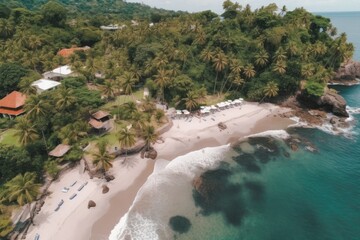 Fototapeta na wymiar serene tropical beach with palm trees as seen from above