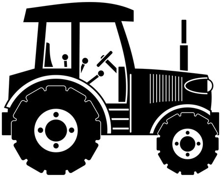 Clean & simple farm tractor illustration, line art, clipart, icon, object, shape, symbol, etc. PNG with transparent background. Design elements for websites and other graphics