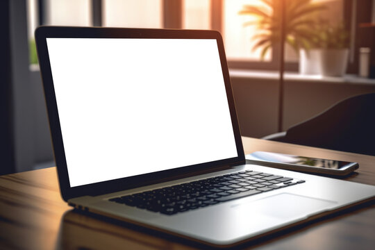 mockup of a white computer monitor on a desk. screen makes it easy to add your own content or showcase digital designs, making it ideal for technology blogs, e-commerce sites.