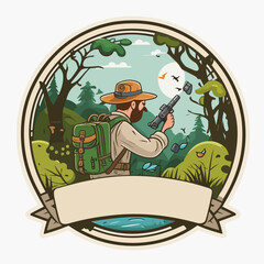 Travelling through the forest. A trip to the countryside. Cartoon vector illustration. © trompinex