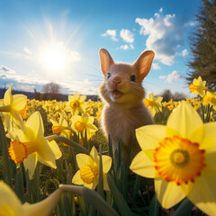 easter bunny with daffodils