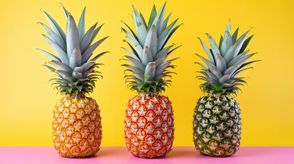 Fototapeta premium a horizontal layout, of a Pineapple on a trendy colored background with shadows, Food-themed in a JPG format. Generative AI