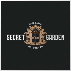 Door logo design, Floral logo, Secret garden logo, Garden logo, Cafe symbol, restaurant logo, bar logo, hand drawn logo design