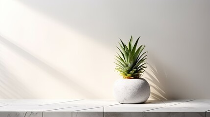 a horizontal format, minimalist wall background with soft shadows, and a pineapple prop for product photography in a JPG format.  Generative AI