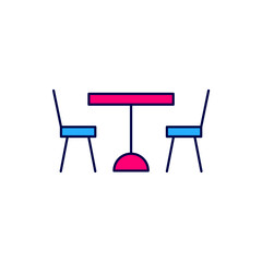 Filled outline Picnic table with chairs on either side of the table icon isolated on white background. Vector