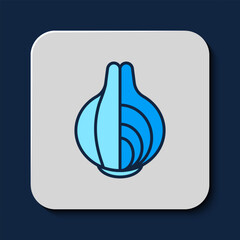 Filled outline Onion icon isolated on blue background. Vector