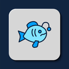 Filled outline Tropical fish icon isolated on blue background. Exotic fish. Vector