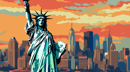 New York,The statue of liberty, 2d cartoon vector illustration.