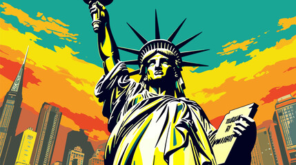 New York,The statue of liberty, 2d cartoon vector illustration.