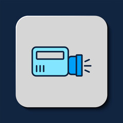Filled outline Flashlight icon isolated on blue background. Vector