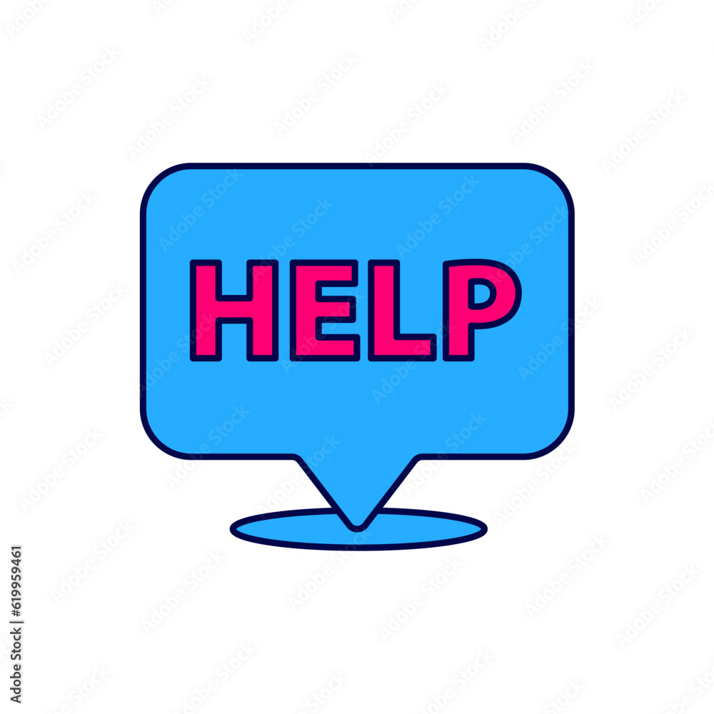 Poster filled outline speech bubble with text help icon isolated on white background. vector