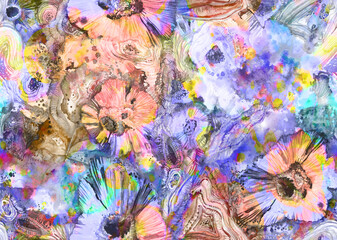 Seamless organic abstract pattern painted in watercolor on pastel colors