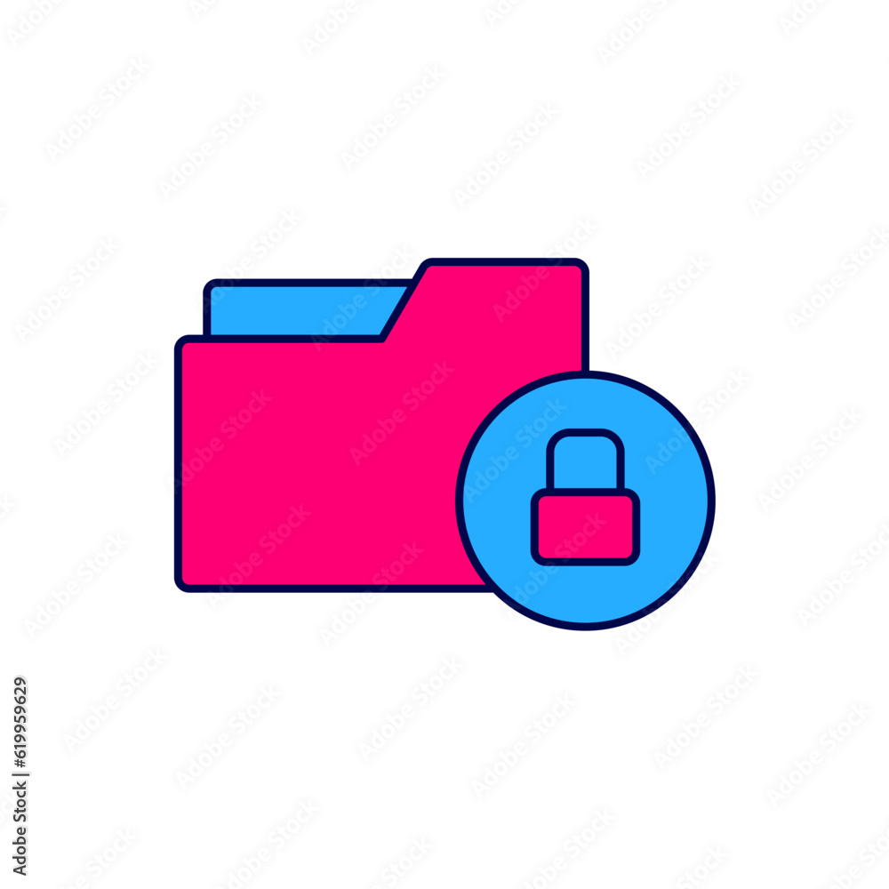 Poster filled outline folder and lock icon isolated on white background. closed folder and padlock. securit