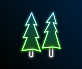 Glowing neon line Christmas tree icon isolated on black background. Merry Christmas and Happy New Year. Colorful outline concept. Vector