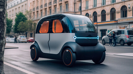 Fototapeta na wymiar Artificial Intelligence technology in autonomous self-driving car shuttle. Futuristic Concept. Generative Ai technology.