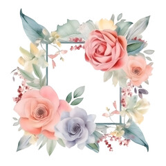 Watercolor floral frame with roses. Hand painted illustration isolated on white background.