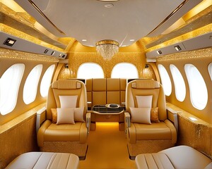 Luxury golden airplane interior