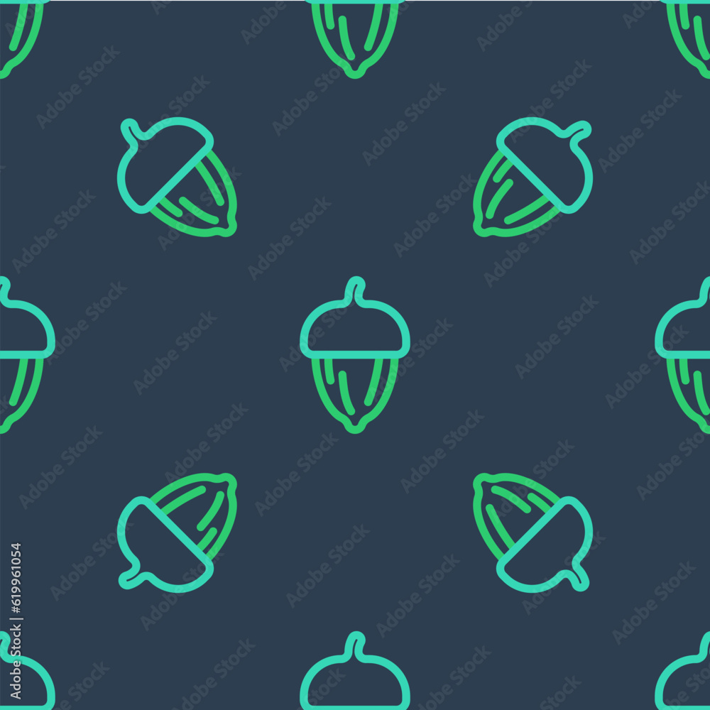 Poster line acorn icon isolated seamless pattern on blue background. vector