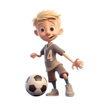 3D Render of a Little Boy with Soccer Ball Isolated on White Background