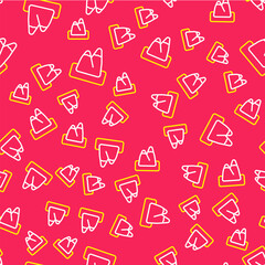 Line Mountains icon isolated seamless pattern on red background. Symbol of victory or success concept. Vector