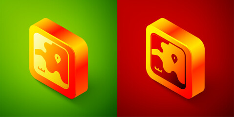 Isometric Africa safari map icon isolated on green and red background. Square button. Vector