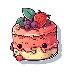 Fruit cake with strawberry. blueberry and cherry. Vector illustration.