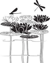 Lily pads with dragonflies