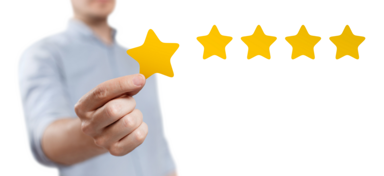 Male hand adding a fifth yellow star, cut out