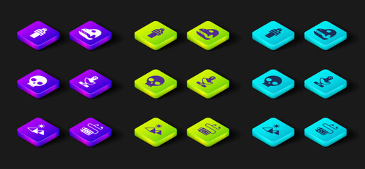 Set Egypt pyramids, Museum audio guide, Human skull, Ancient bust sculpture, Dinosaur and Gives lecture icon. Vector