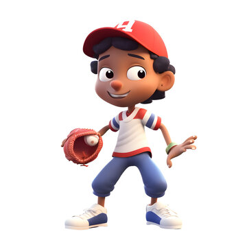 Cartoon character of a baseball player with a ball on white background