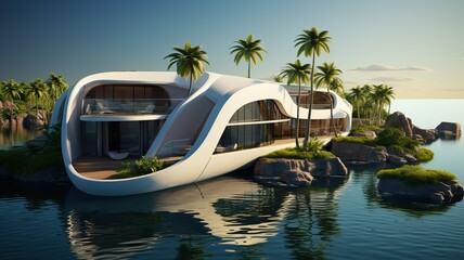 Fototapeta na wymiar Futuristic house island, generative ai