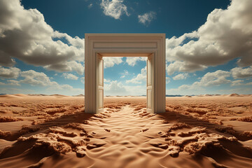 Open door in the desert concept