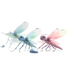 Two dragonflies on a white background. 3d render. toned