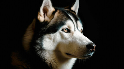 Obraz premium husky portrait on black background Generative AI