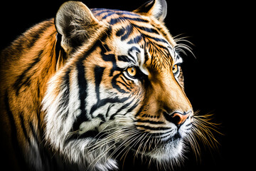 tiger face on black background. Generative AI
