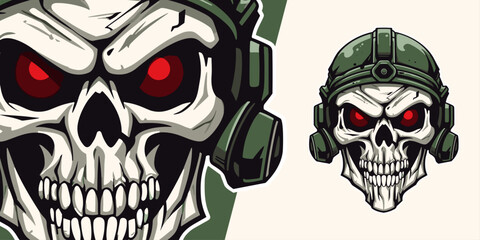 Fierce Military Skull Logo Mascot: Intense Illustration for E-Sport and Sport Gaming Teams