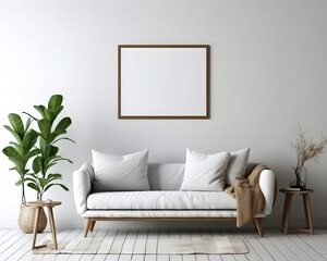 Interior minimal modern living room with mock up poster frame generative AI.