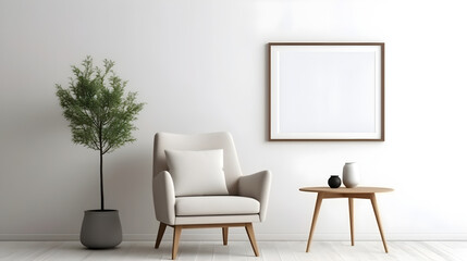 Interior minimal modern living room with mock up poster frame generative AI.