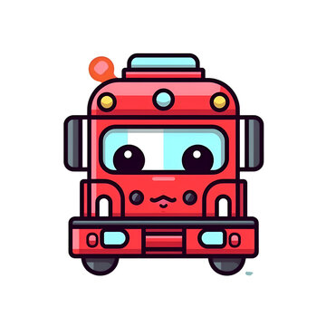 Cute red fire truck character. Vector illustration in flat cartoon style.
