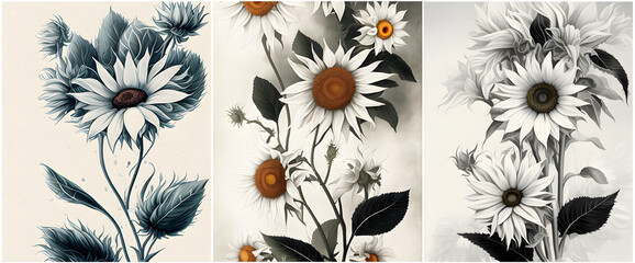Abstrakcyjne kwiaty słoneczniki. Generative AI